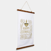 Elegant Happy Diwali Gold & Black Wall Tapestry 吊り下げ型タペストリー (傾斜あり)