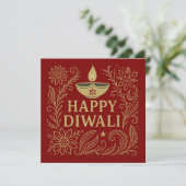 Elegant Happy Diwali Gold Invitation Card 招待状 (スタンド正面)