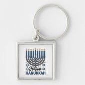 Elegant Happy Hanukkah-Jewish Holiday Art キーホルダー (正面)