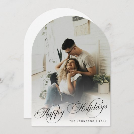 Elegant Happy Holidays Arch Photo Christmas Card 招待状 (正面/裏面)