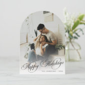 Elegant Happy Holidays Arch Photo Christmas Card 招待状 (スタンド正面)
