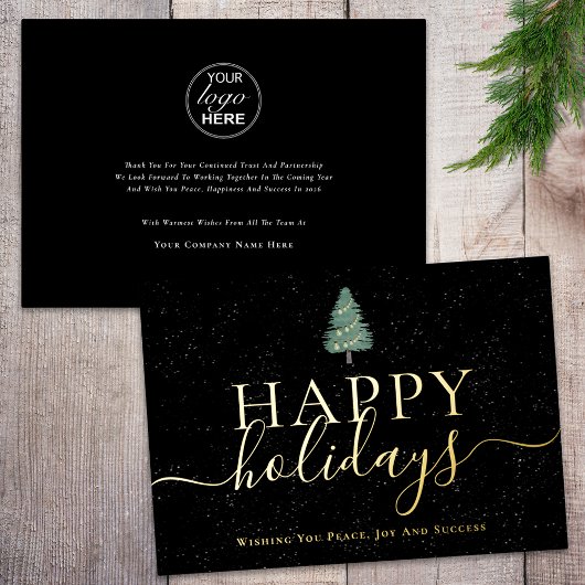 Elegant Happy Holidays Company Logo Black & Gold 箔シーズンカード