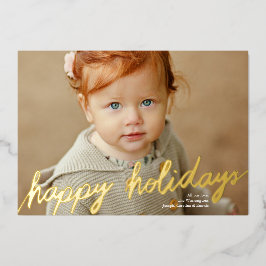 Elegant Happy Holidays Foil Holiday Photo Card 箔シーズンカード