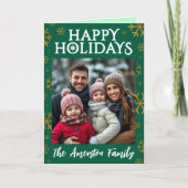 Elegant Happy Holidays Gold Foil Snowflakes Photo シーズンカード (正面)