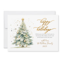 Elegant Happy Holidays Gold Script Christmas Tree
