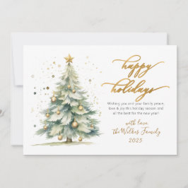 Elegant Happy Holidays Gold Script Christmas Tree シーズンカード