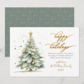Elegant Happy Holidays Gold Script Christmas Tree シーズンカード (正面/裏面)