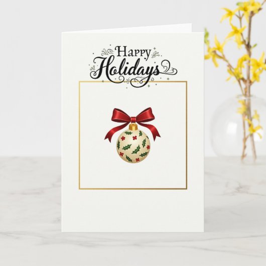 Elegant Happy Holidays Ornament Card カード (黄色い花)