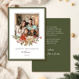Elegant Happy Holidays Poinsettia Photo シーズンカード