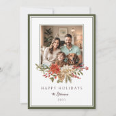 Elegant Happy Holidays Poinsettia Photo シーズンカード (正面)