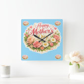 Elegant happy Mother's Day floral wreath スクエア壁時計 (ホーム)