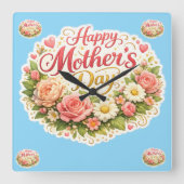 Elegant happy Mother's Day floral wreath スクエア壁時計 (正面)