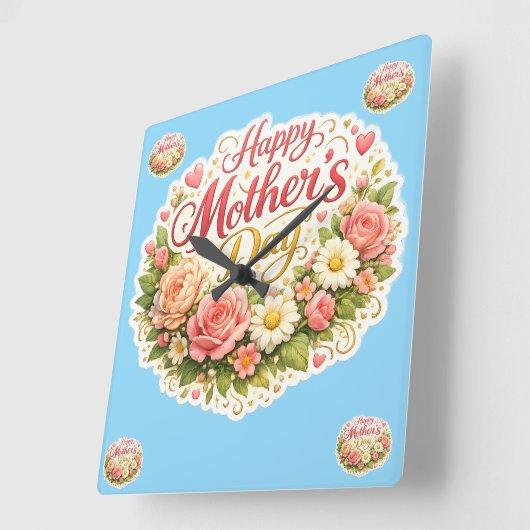 Elegant happy Mother's Day floral wreath スクエア壁時計 (傾斜)
