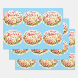 Elegant happy Mother's Day floral wreath ラッピングペーパーシート