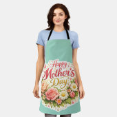Elegant happy Mother's Day floral wreath kitchen a エプロン (着用した状態)