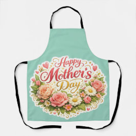 Elegant happy Mother's Day floral wreath kitchen a エプロン