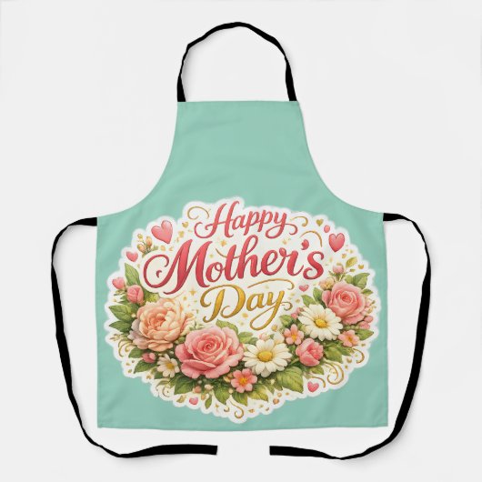 Elegant happy Mother's Day floral wreath kitchen a エプロン (正面)