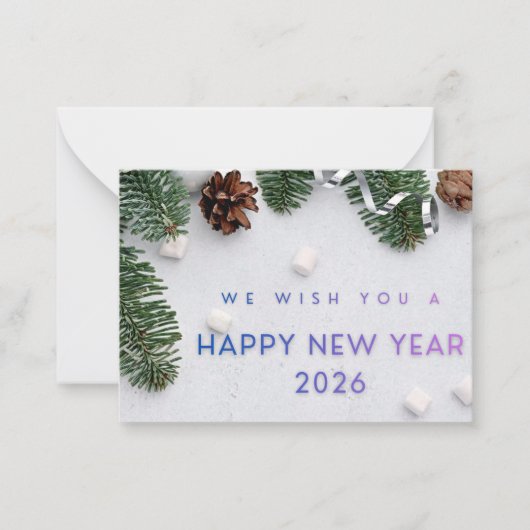 Elegant Happy New Year 2026 Flat Note Card ノートカード (正面)