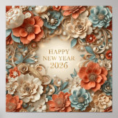 elegant happy new year 2026 floral poster ポスター (正面)