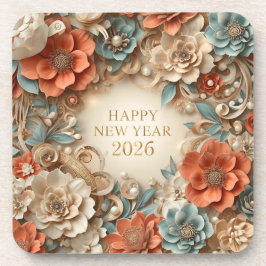elegant happy new year floral coasters コースター