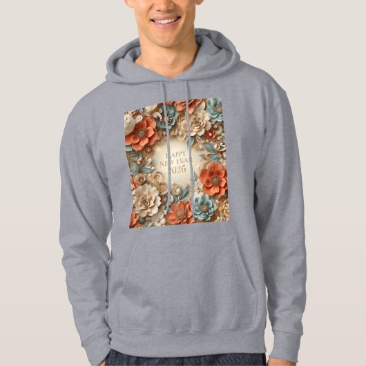 elegant happy new year floral hoodie パーカ (正面)