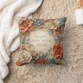 elegant happy new year floral  throw pillow クッション (ブランケット)