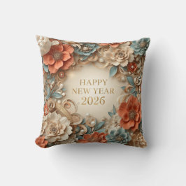 elegant happy new year floral  throw pillow クッション