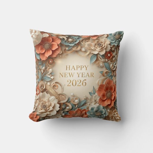 elegant happy new year floral  throw pillow クッション (正面)