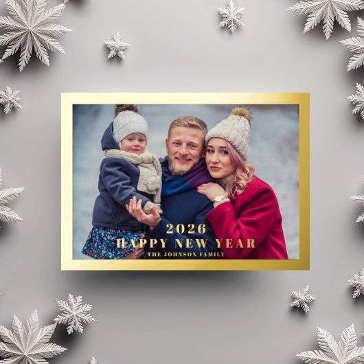 Elegant Happy New Year Photo Gold 箔シーズンカード