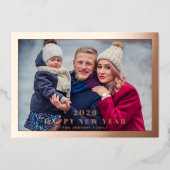 Elegant Happy New Year Photo Rose Gold 箔シーズンカード (正面)