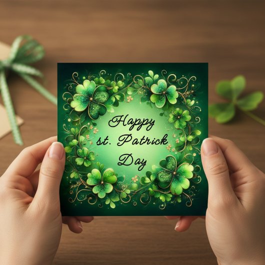 Elegant Happy St Patrick’s Day Shamrock Wreath Car シーズンカード