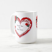 Elegant Heart Card With Red Roses コーヒーマグカップ (正面左)