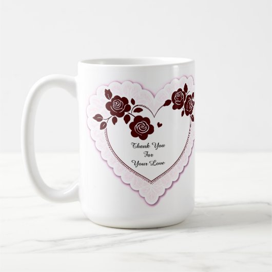 Elegant Heart Card With Red Roses コーヒーマグカップ (左)
