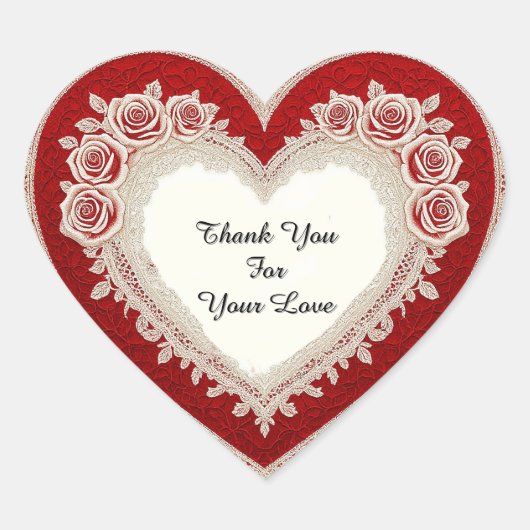 Elegant Heart Card With Red Roses ハートシール (正面)