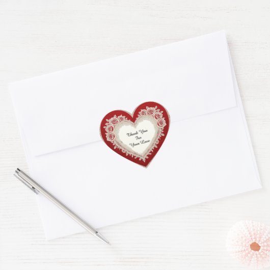 Elegant Heart Card With Red Roses ハートシール (封筒)