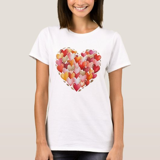 Elegant Heart Collage Watercolor Gold Valentine Tシャツ (正面)