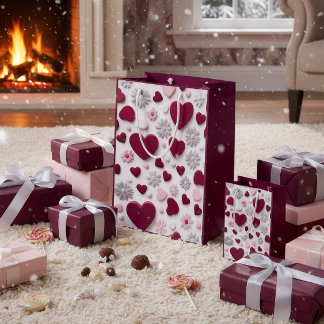 Elegant Heart & Floral Gift Bag ミディアムペーパーバッグ