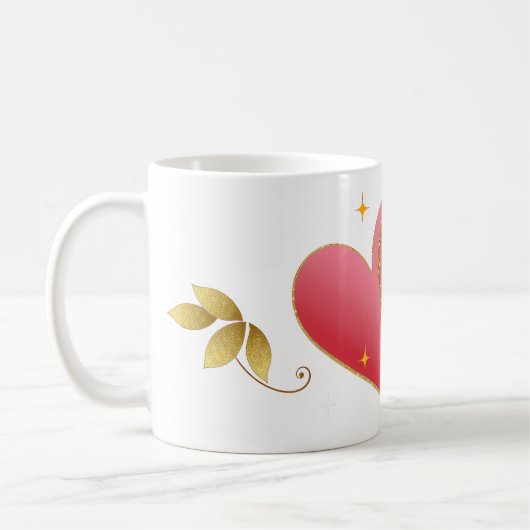 Elegant Heart & Gold Leaf Mug コーヒーマグカップ (左)