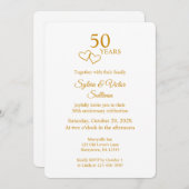 Elegant Heart Golden 50th Wedding Anniversary 招待状 (正面/裏面)