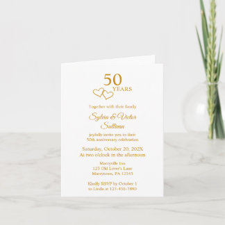 Elegant Heart Golden 50th Wedding Anniversary 招待状