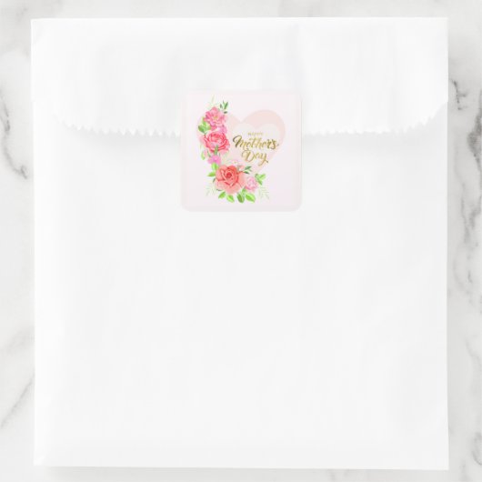 Elegant Heart Happy Mother’s Day – Rose Floral スクエアシール (バッグ)