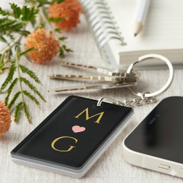 Elegant Heart Mark Monogram Acrylic Keychain Desig キーホルダー