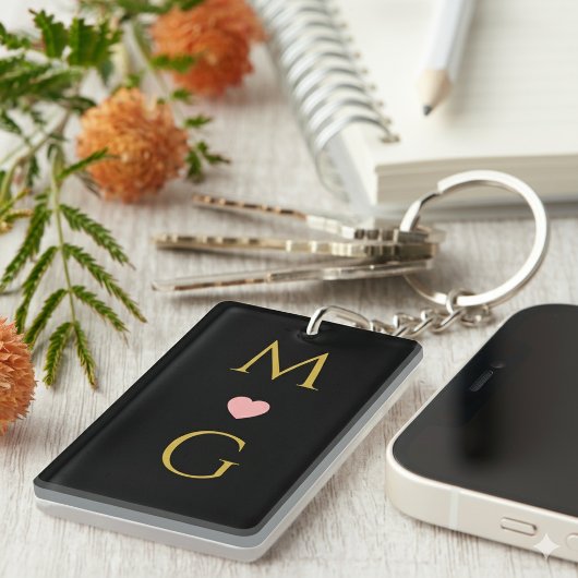 Elegant Heart Mark Monogram Acrylic Keychain Desig キーホルダー