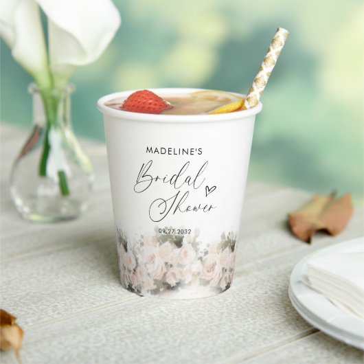 Elegant Heart Script Floral Bridal Shower 紙コップ (インサイチュ)