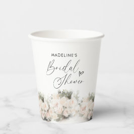 Elegant Heart Script Floral Bridal Shower 紙コップ