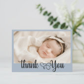 Elegant Heart Script Photo Baby Shower Thank You  サンキューカード (スタンド正面)