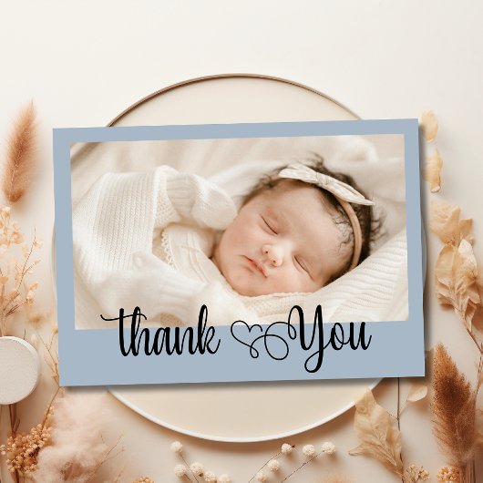 Elegant Heart Script Photo Baby Shower Thank You  サンキューカード