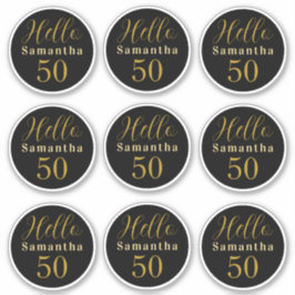 Elegant Hello 50 ブラック ゴールド 名入れ 誕生日 シール