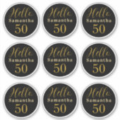 Elegant Hello 50 Black Gold Personalized Birthday シール (正面)