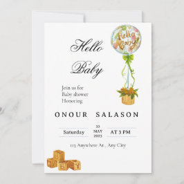 Elegant Hello Baby Balloon Shower Invitation 招待状